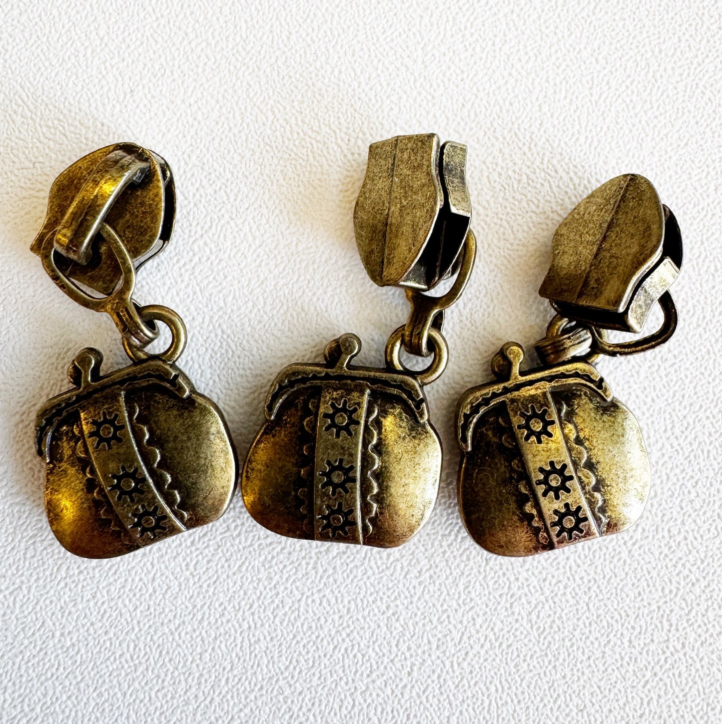 Purse Zipper Pulls Antique Brass color 3 pack
