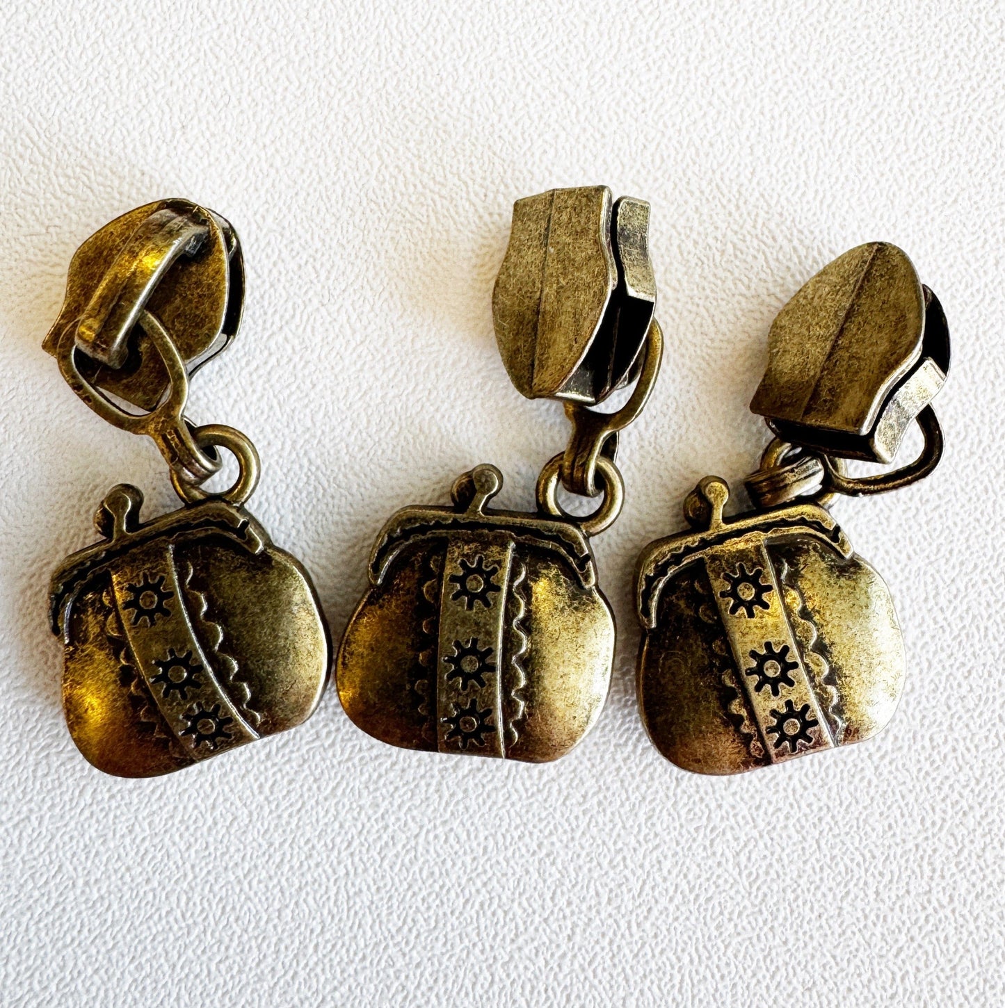 Antique brass purse charm zipper pulls