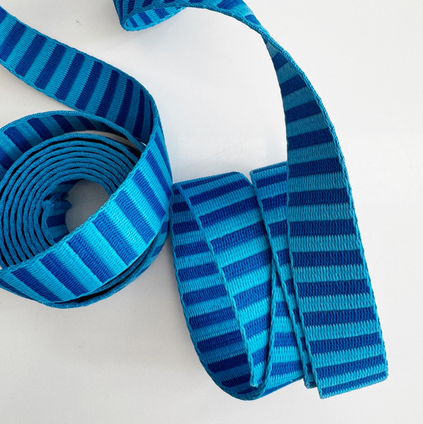 Bright Blue Striped Jacquard Woven Webbing – 1" Wide
