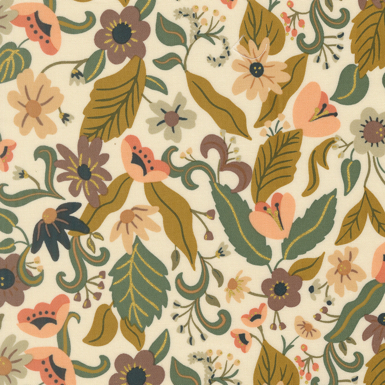 Moda Sunlit Ruins Metallic Cream Multi Floral Fabric 38160 11M Cotton