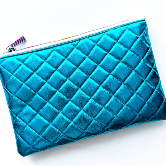 Turquoise quilted clutch bag