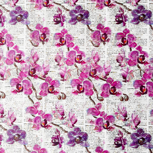 Orchid flower pattern on newsprint background