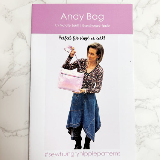 Andy Bag pattern with woman holding pink bag