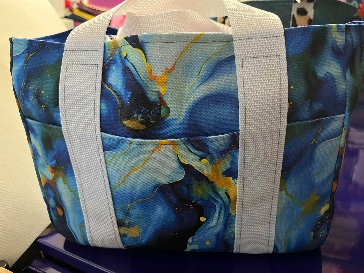 Blue & Gold Agate Pattern Canvas Fabric 36" x 58"