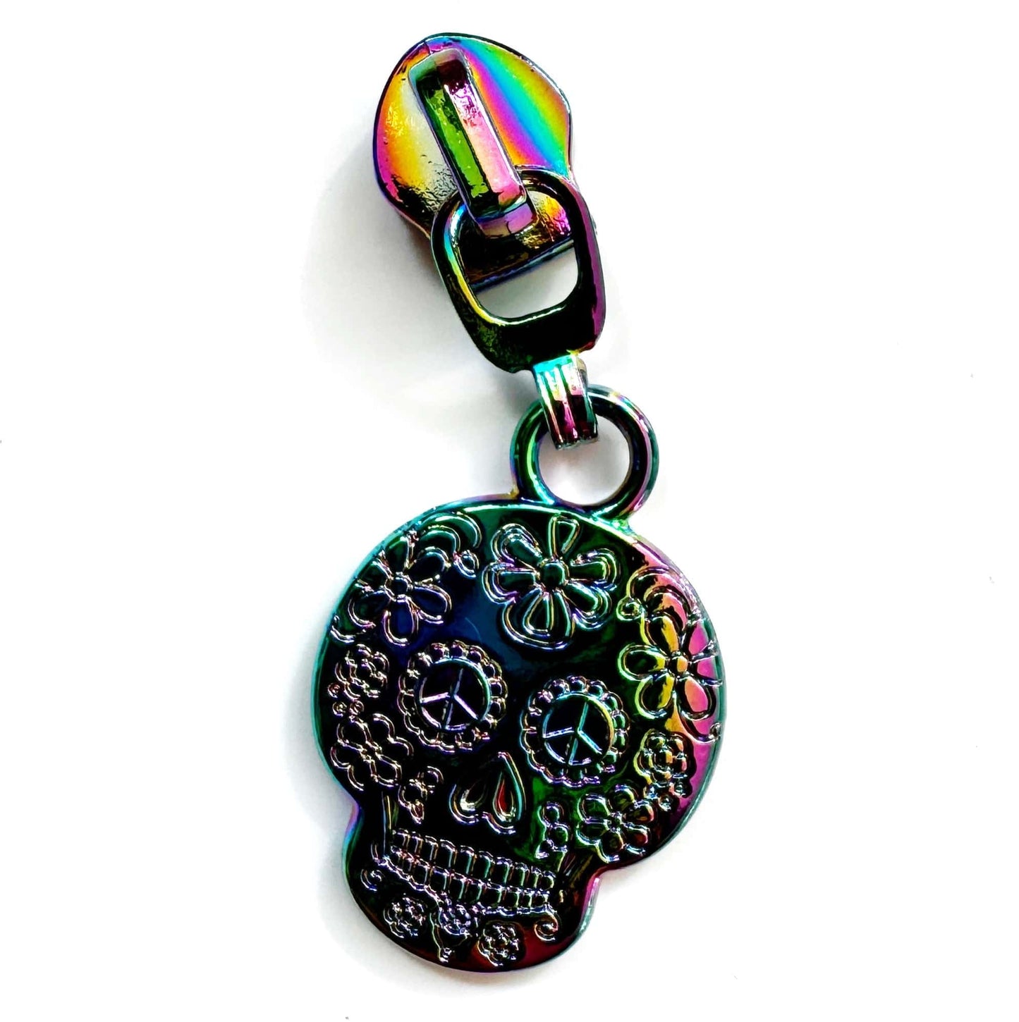 Rainbow skull zipper pull
