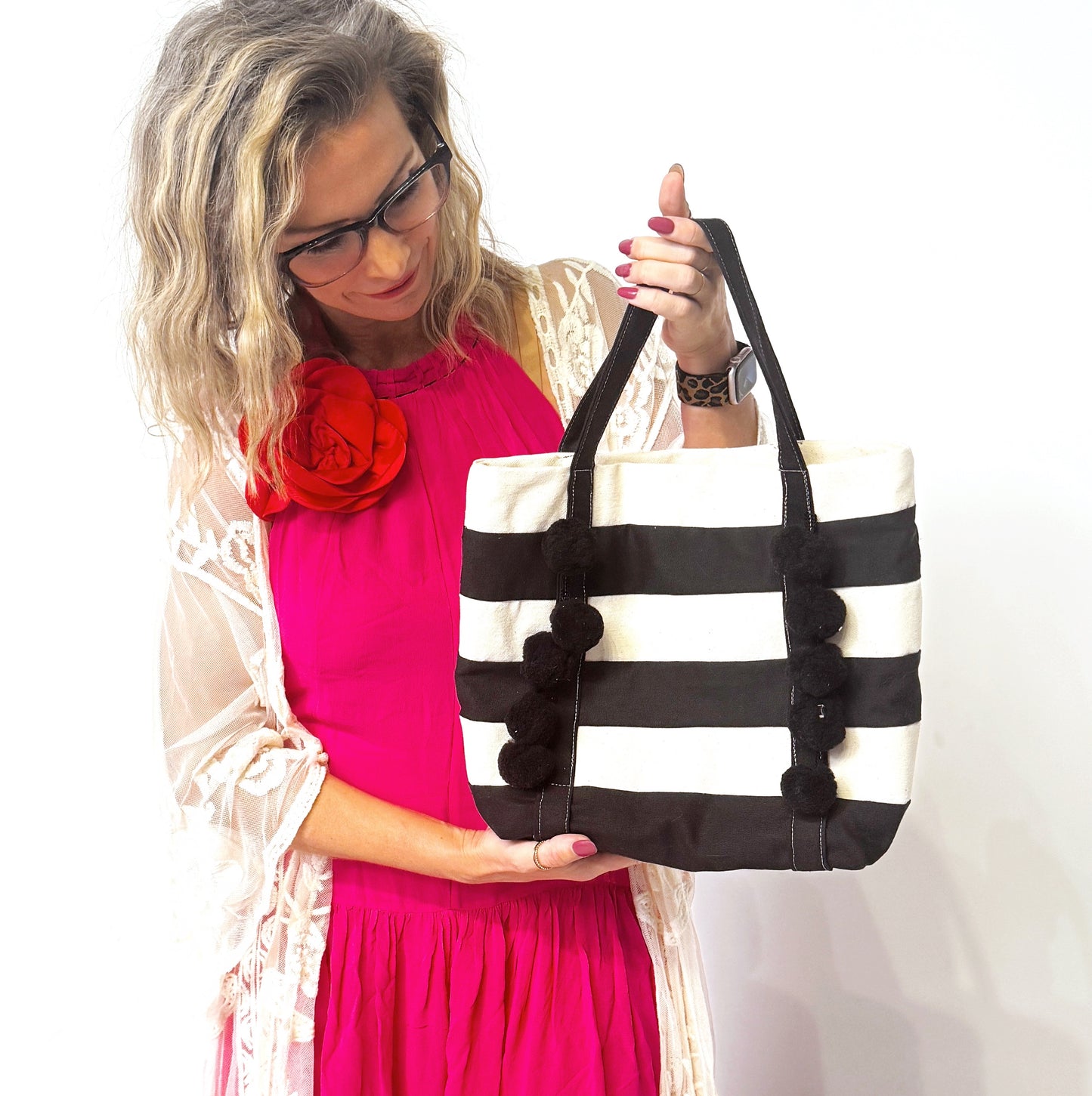 Cream and Black Striped Tote KIT