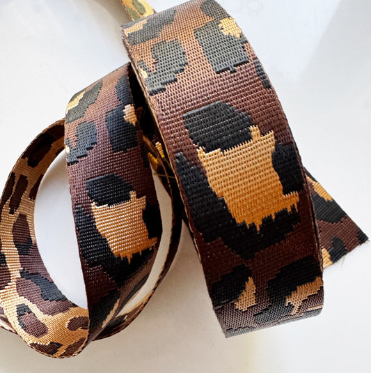 Rich Brown Leopard woven and slick webbing 1.5"