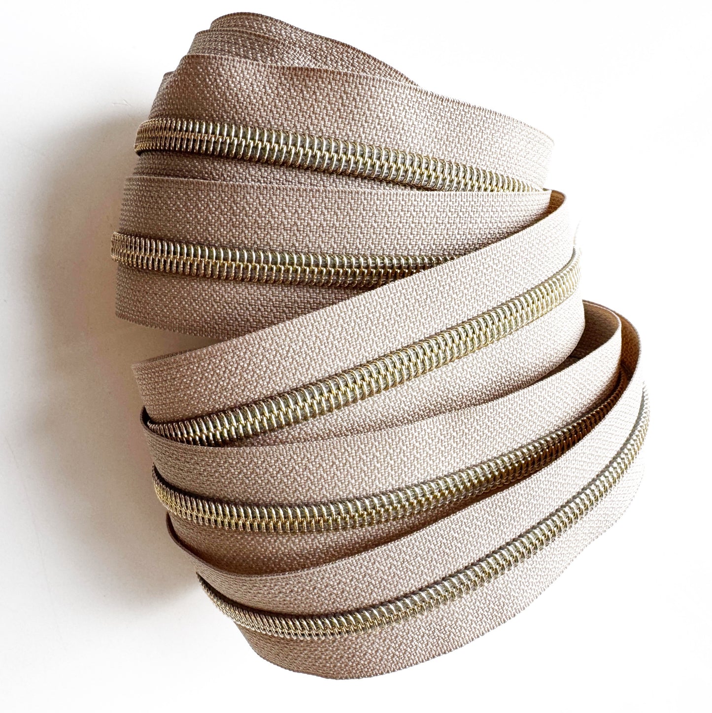 Beige Zipper Tape - #5 Nylon Continuous Zipper 3 Yards with Light Gold Teeth
