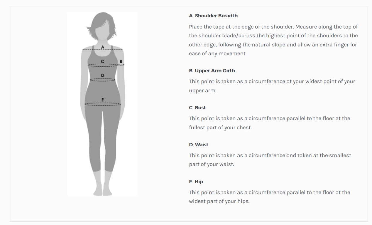 shoulder breadth, bust, waist, hip