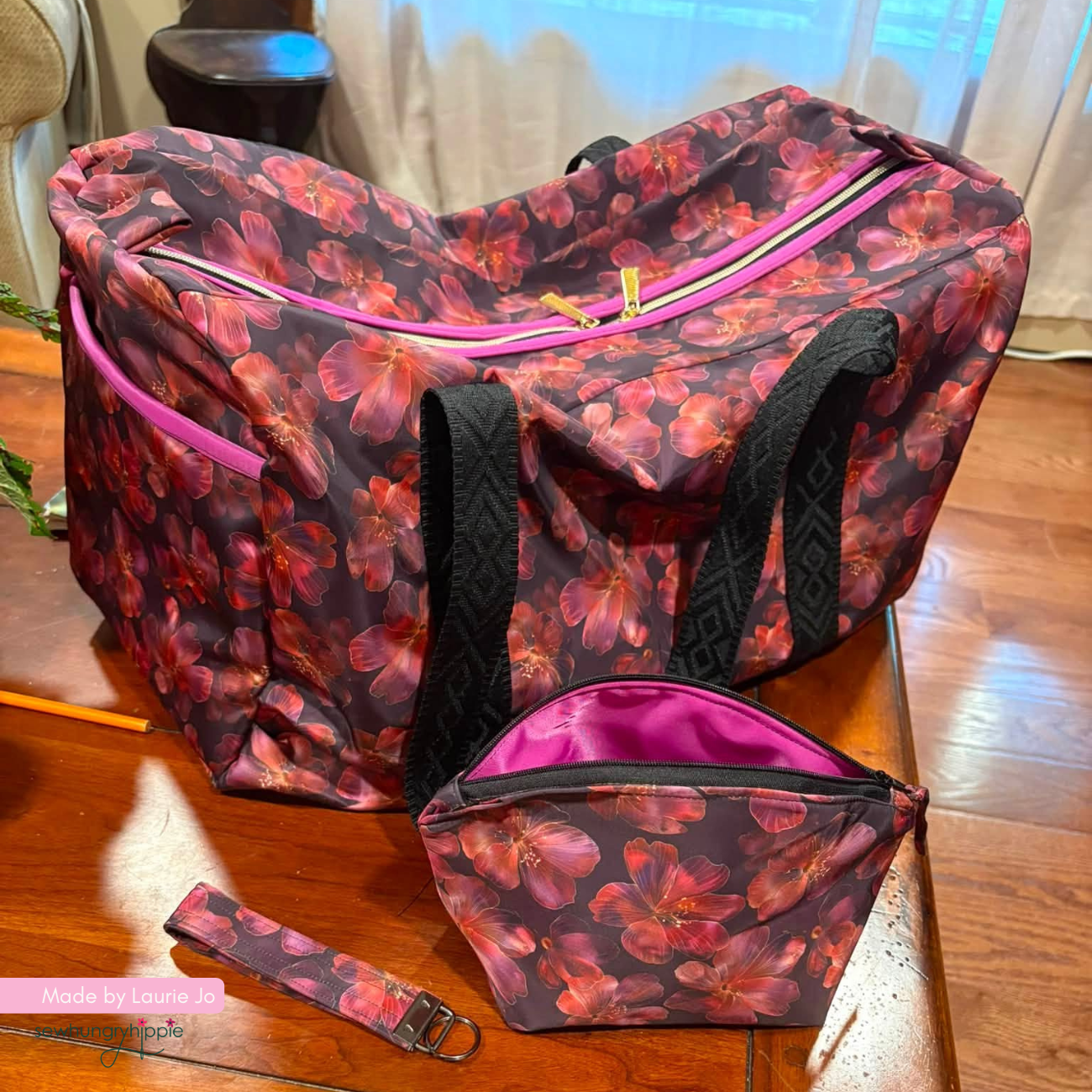 Bonded Nylon Burgundy Purple Florals - Durable Fabric for Bags