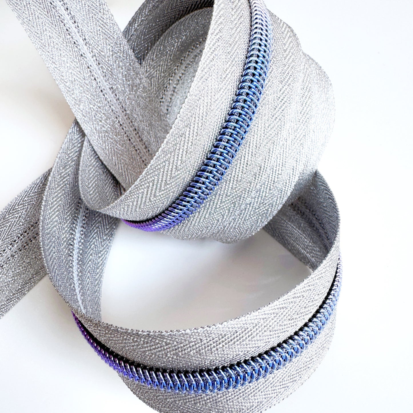 Silver and Purple zipper tape