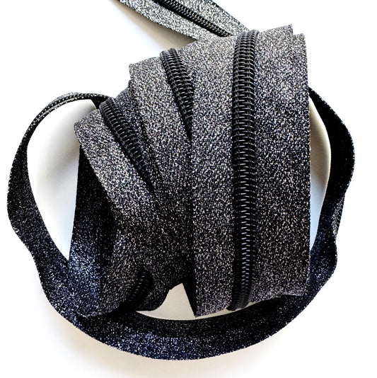 Black Sparkle Zipper Tape 3 yds (no pulls)
