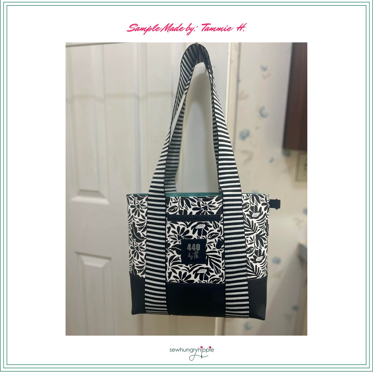 White cream black white stripe webbing bag Santorini Tote HACK / open top / strap alteration PDF download