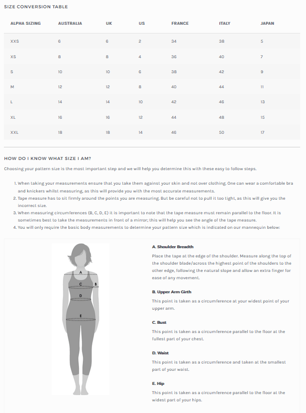 Elley Size Conversion Chart