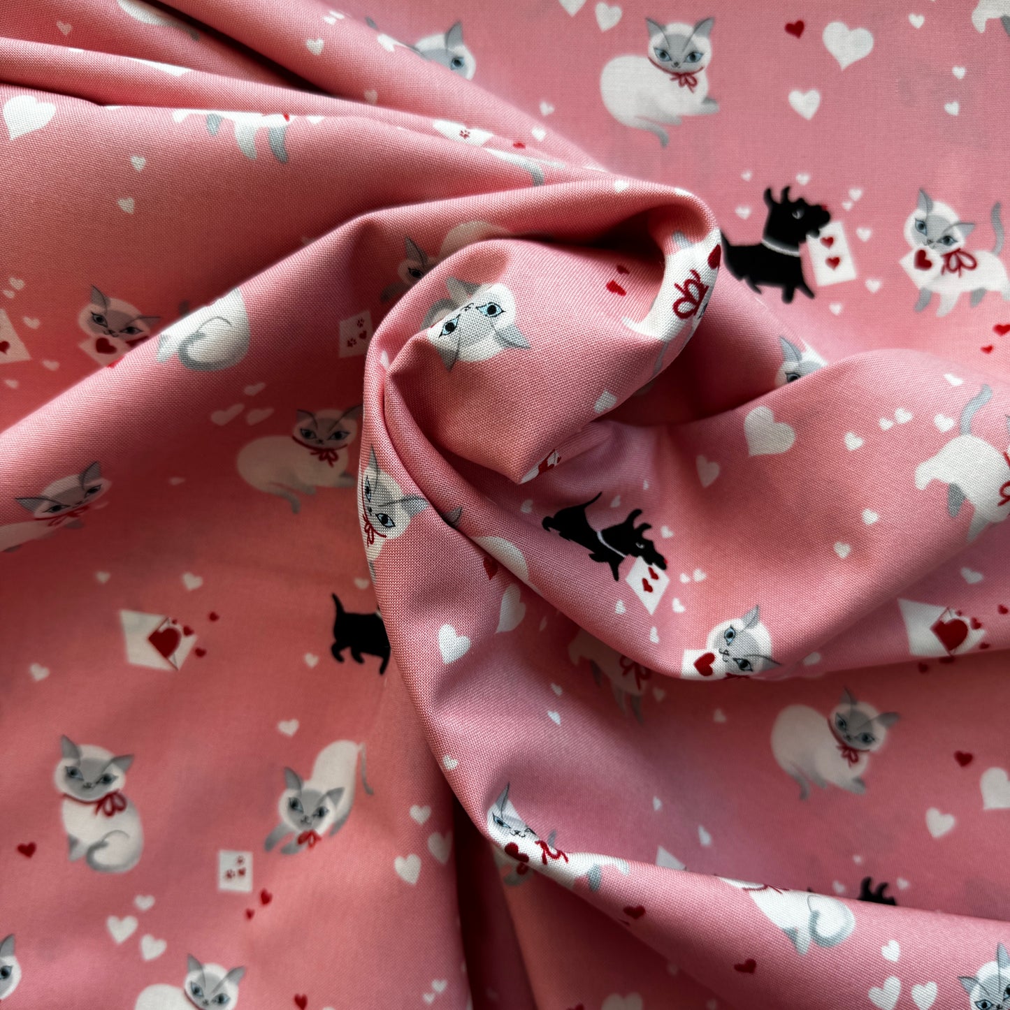 Lizzy House fabric Pink with kitties