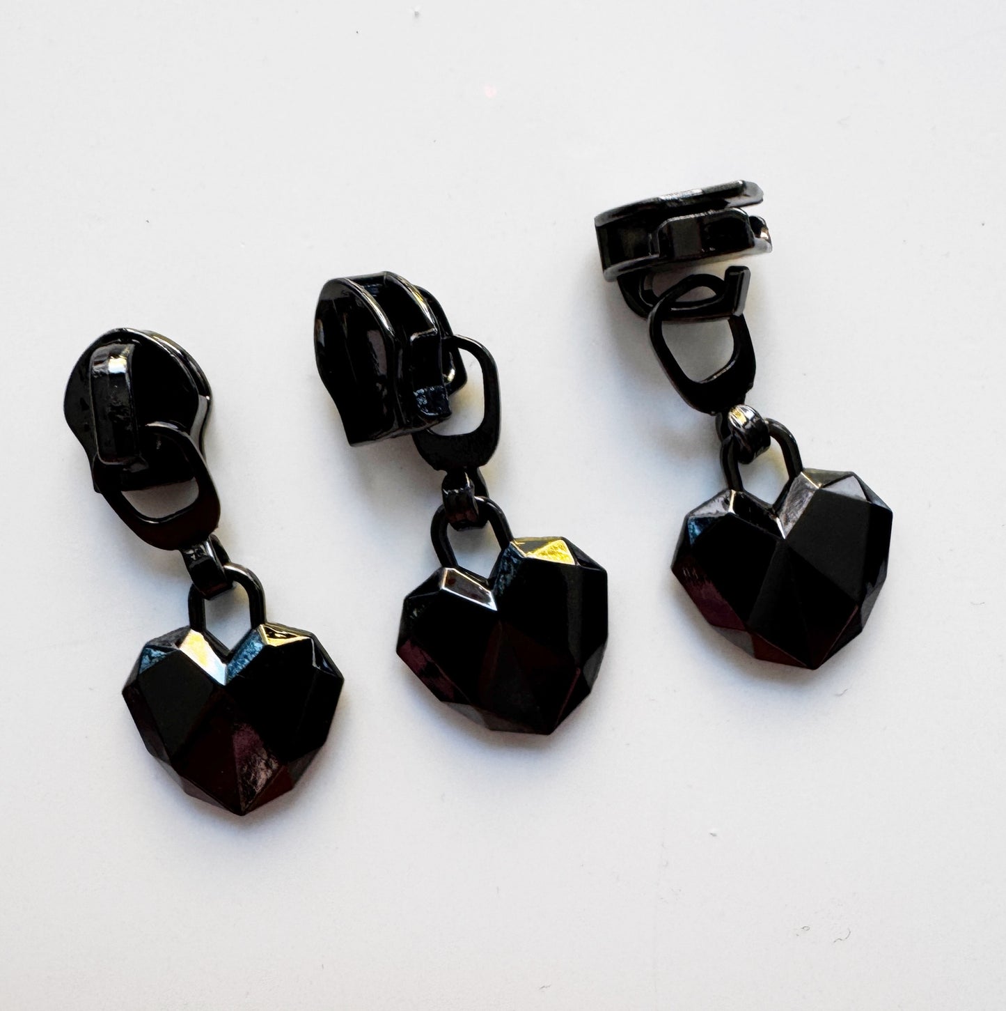 Prismatic Hearts Zipper Pulls 3 pack gunmetal black finish