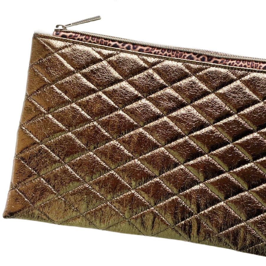 Quilted metallic clutch