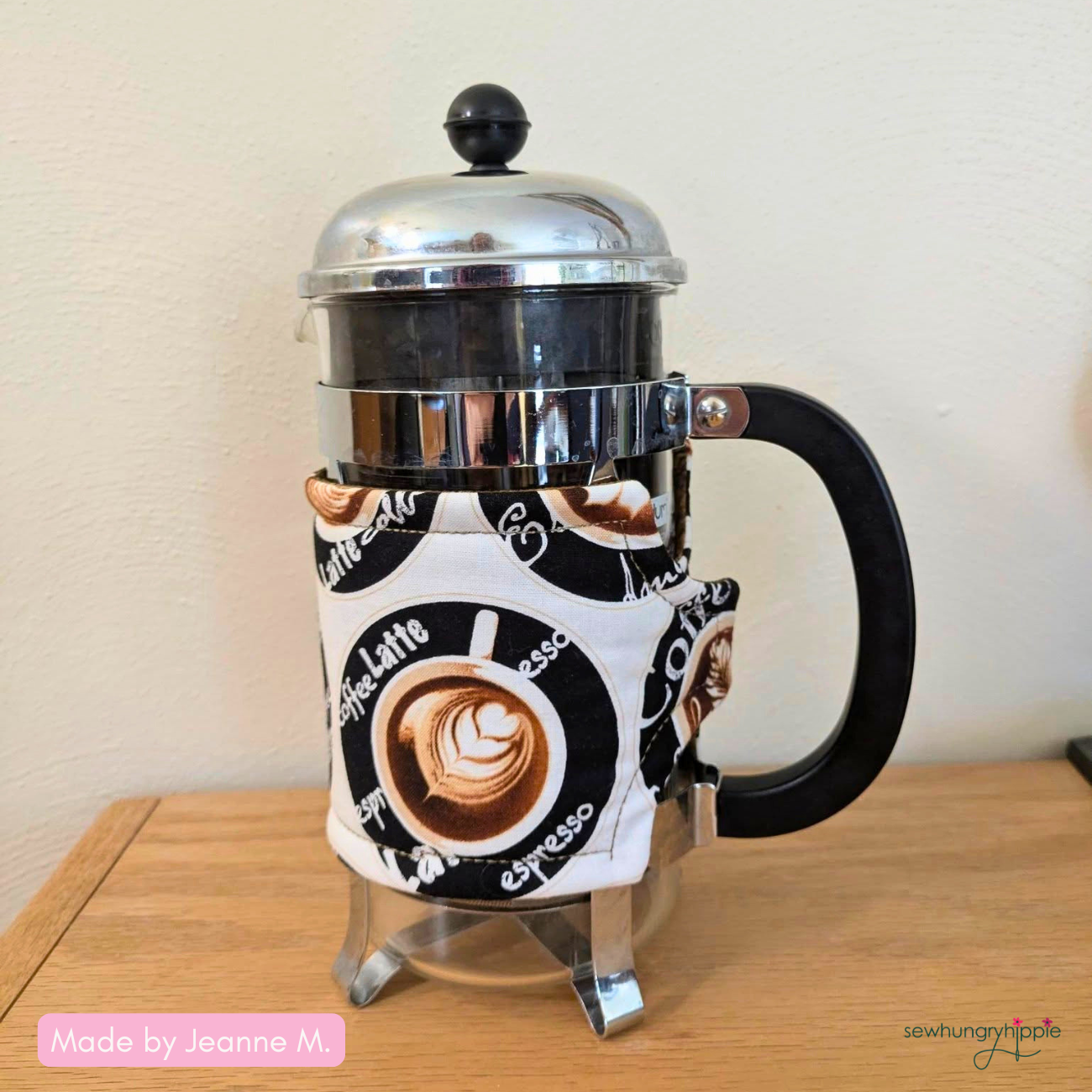 French Press Coffee Sleeve PDF sewing pattern