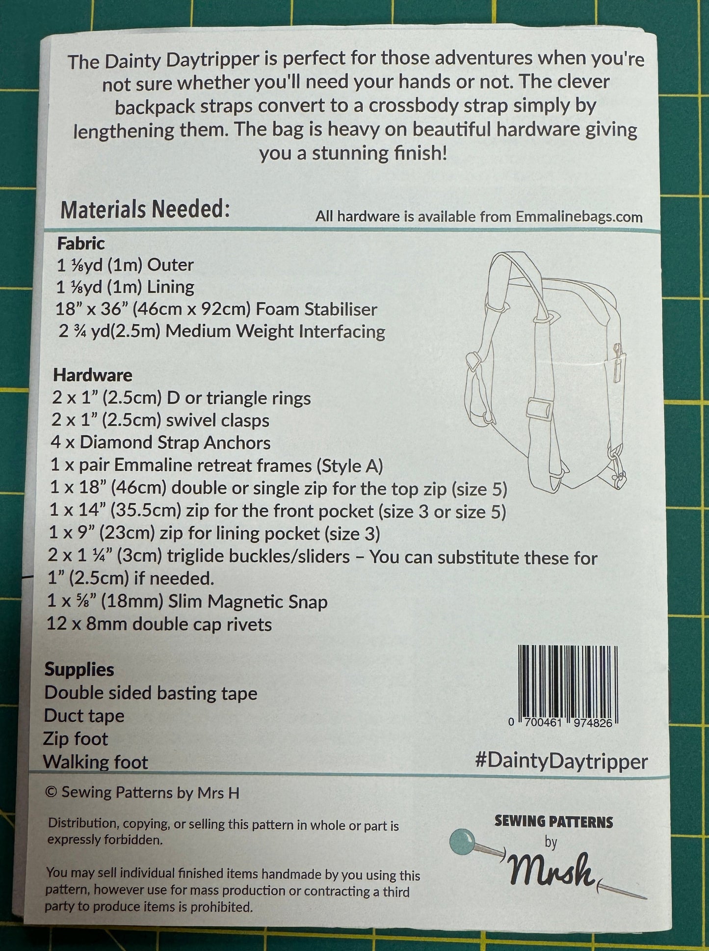White paper with sewing pattern details.