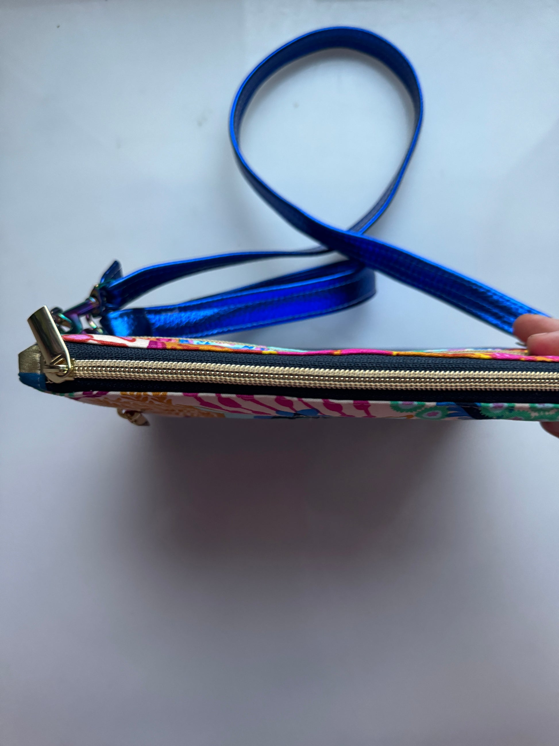 Colorful purse with blue strap