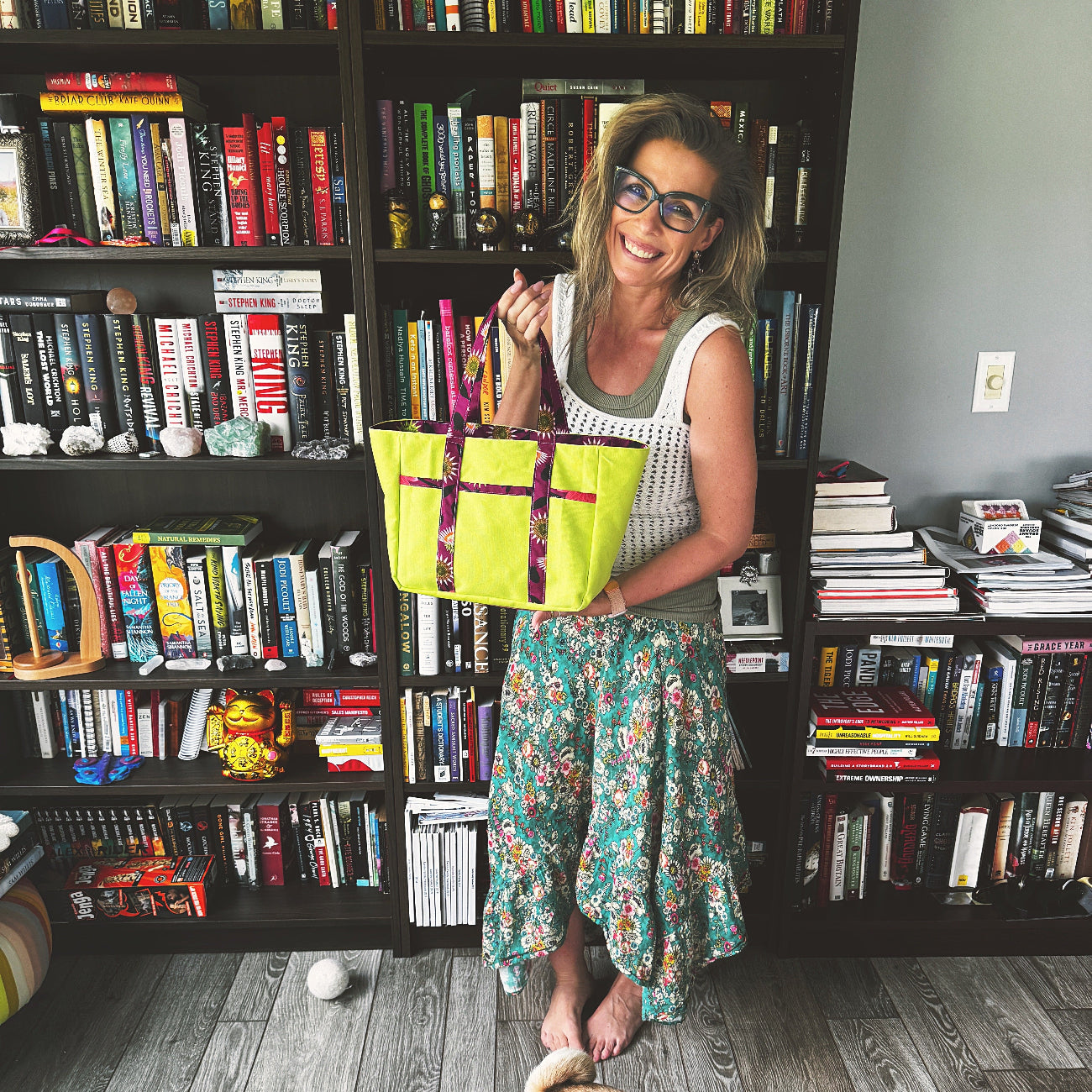 Woman holding a handmade Joni Tote Bag SewHungryhippie
