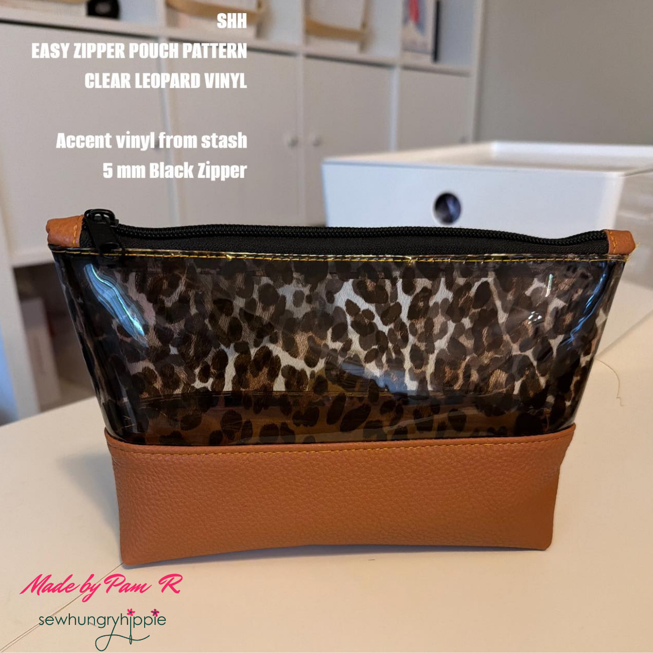 DIY zipper case created with clear leopard vinyl for bag making