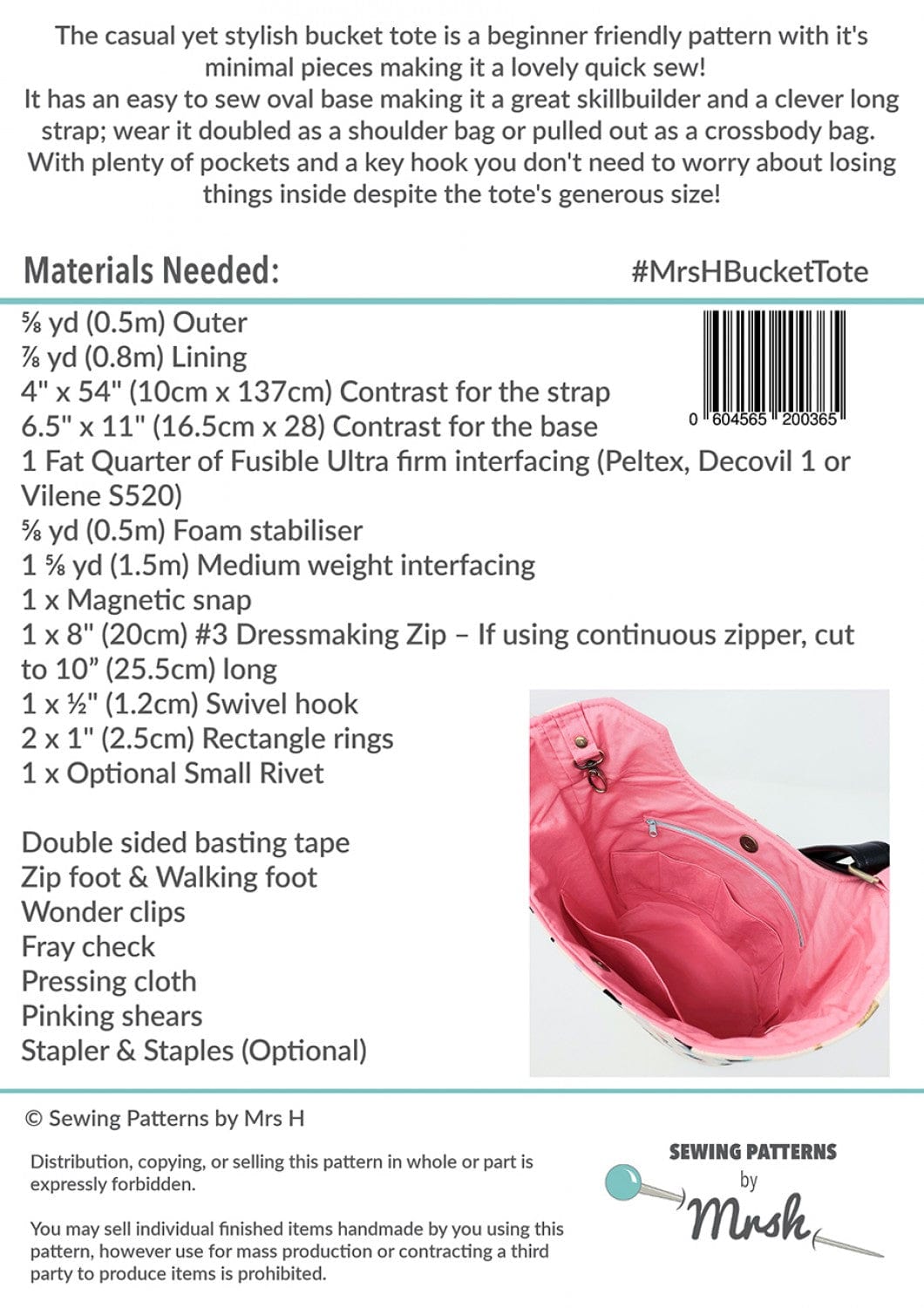 MH-BUCKET_1 Pattern with materials list & tote bag image