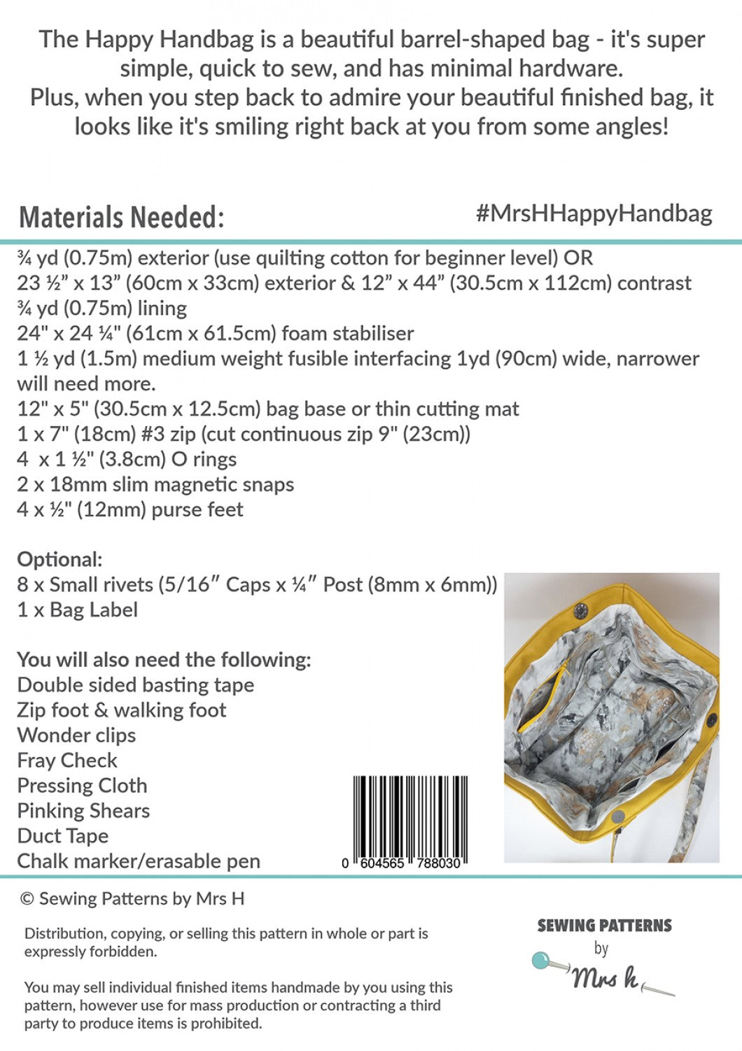 Mrs H Happy Handbag pattern materials