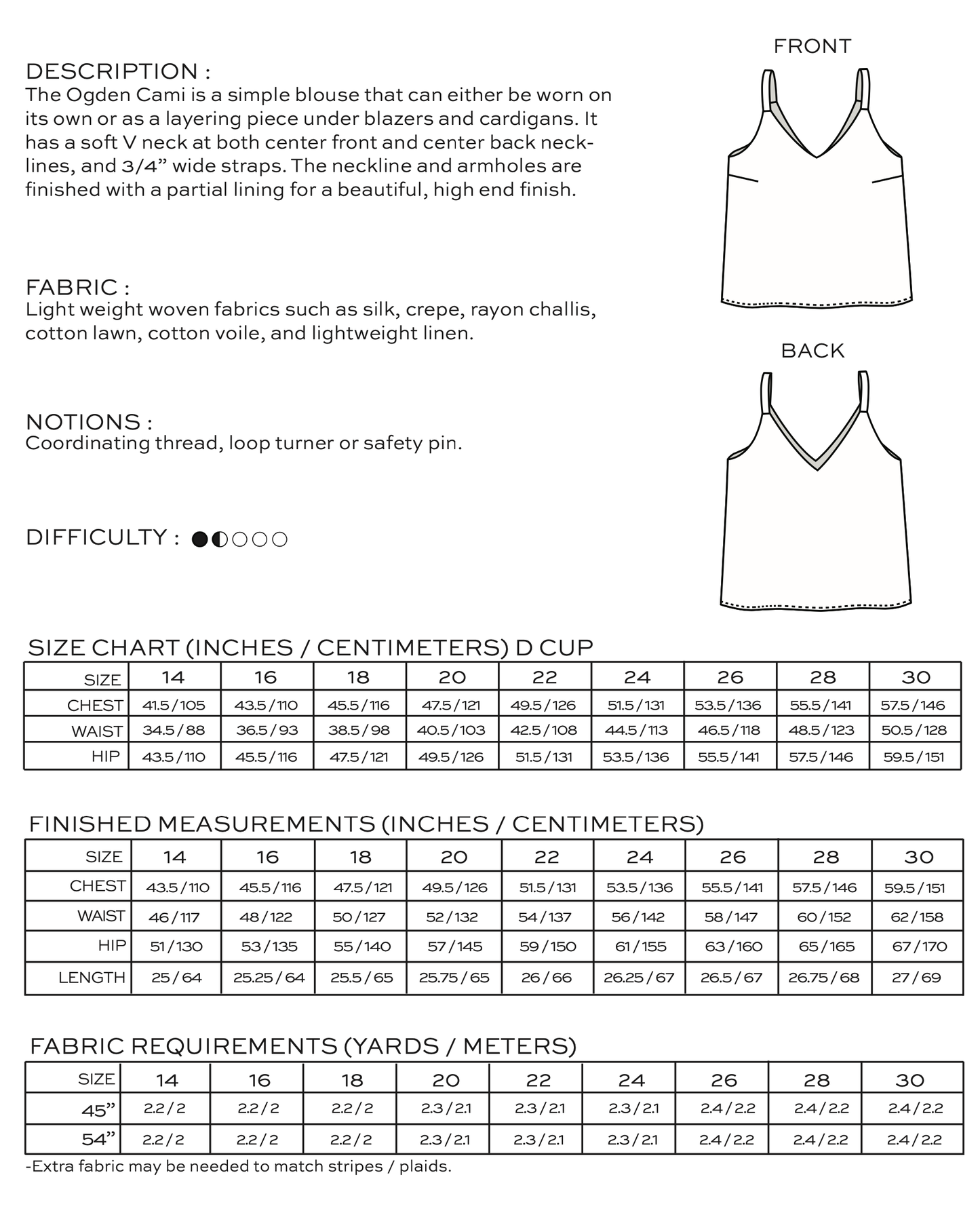 Ogden Cami sewing pattern