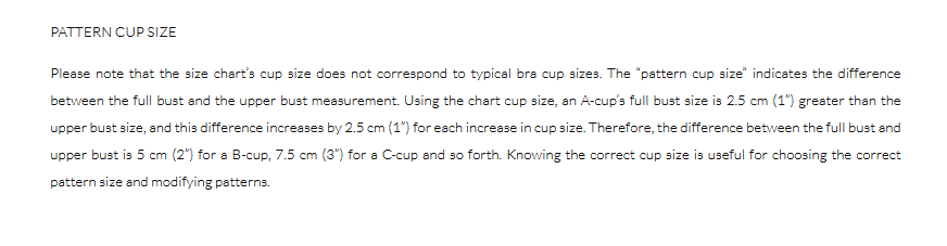 Olivia Pattern Cup Size Chart Explanation