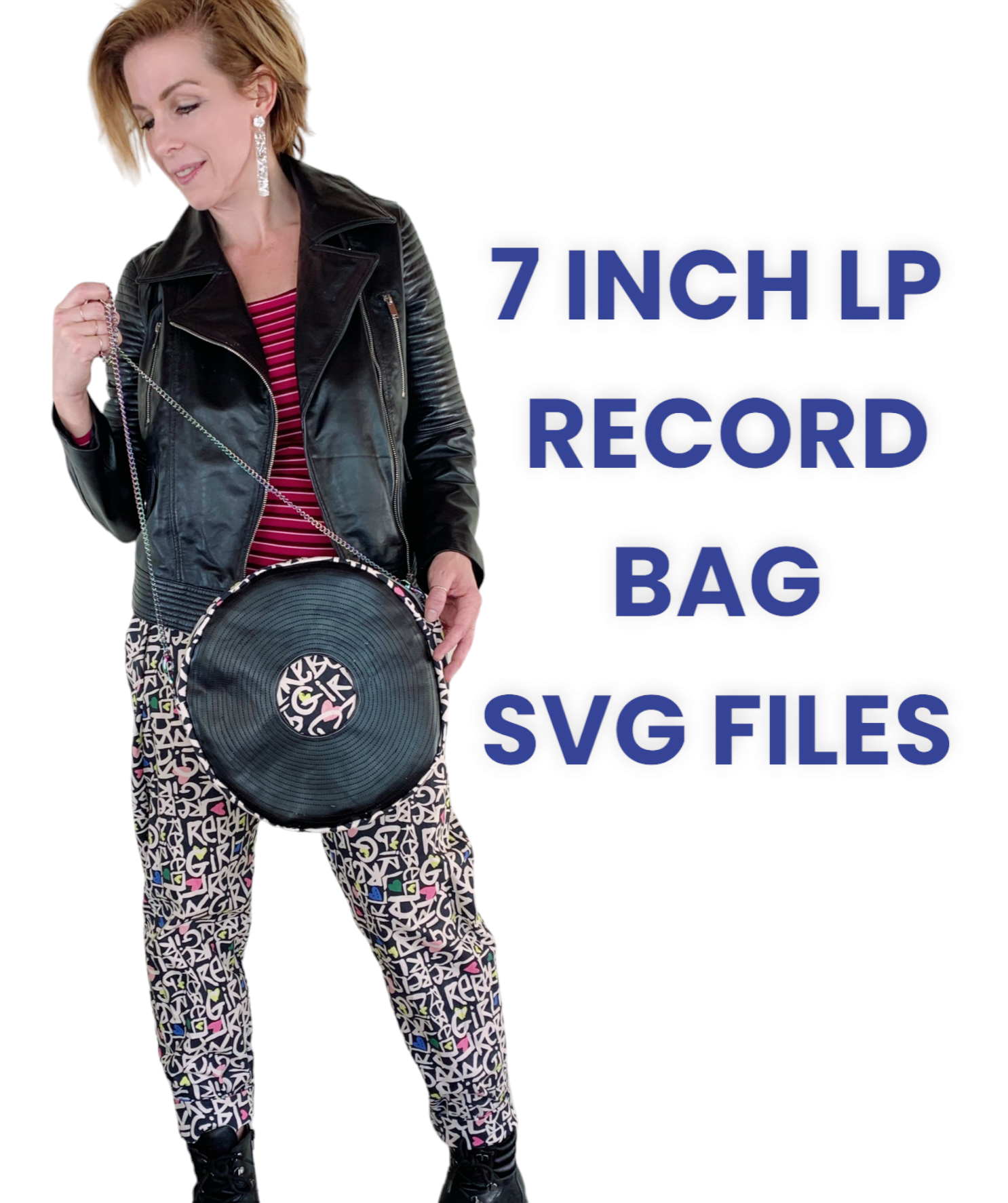 Woman with 7 inch LP record bag SVG files