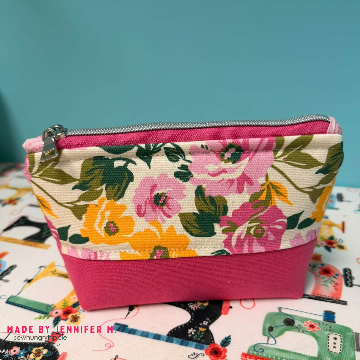 Pink & Yellow Floral Cotton Canvas Fabric – 36 x 58 Inches
