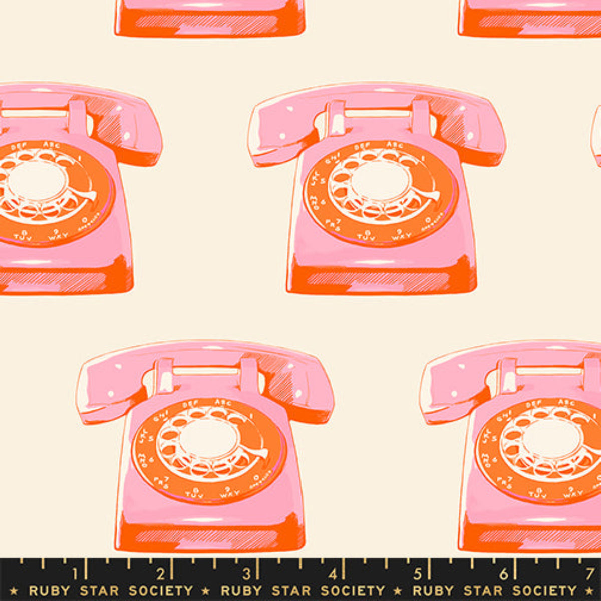 Ruby Star Society Telephones fabric RS0121-11 natural retro phone print from Sparkle Mart collection Cream color natural beige