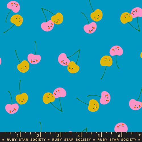 Ruby Star Society Trinketry Bright Blue Cherry Friends Retro Fruit Novelty Cotton Fabric