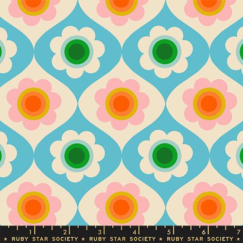 Ruby Star Society Trinketry Turquoise Floral Retro Novelty Cotton Fabric