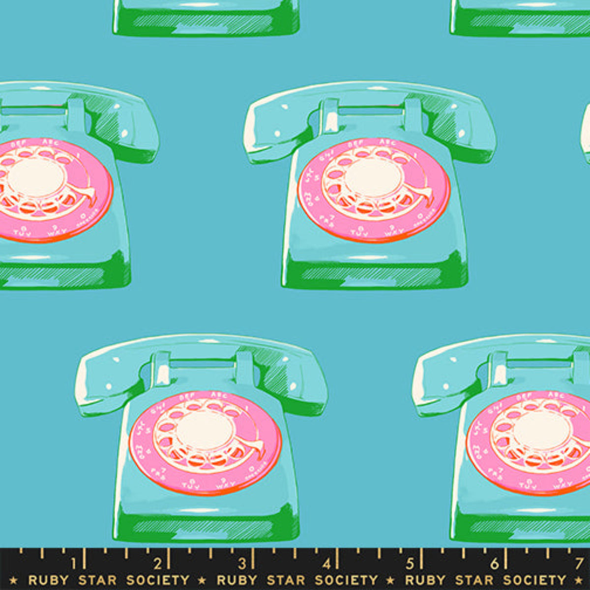 Ruby Star Society Sparkle Mart - Telephones Dark Turquoise Fabric