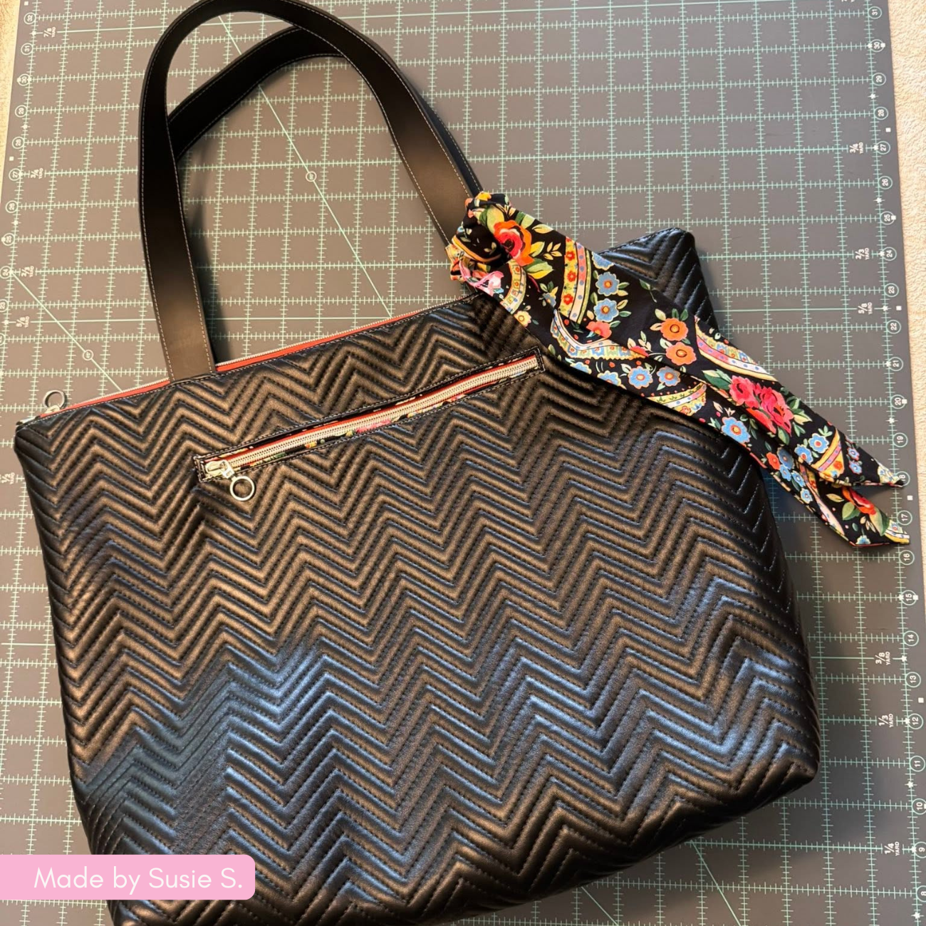 Pre-Quilted Black Chevron Vinyl for Bag Making