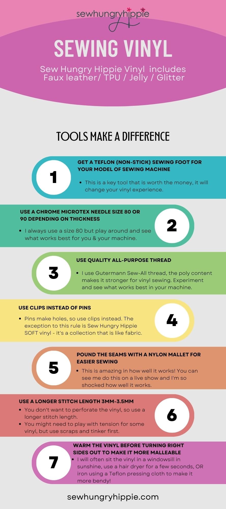 Sew Hungry Hippie vinyl sewing guide for tools and tips.