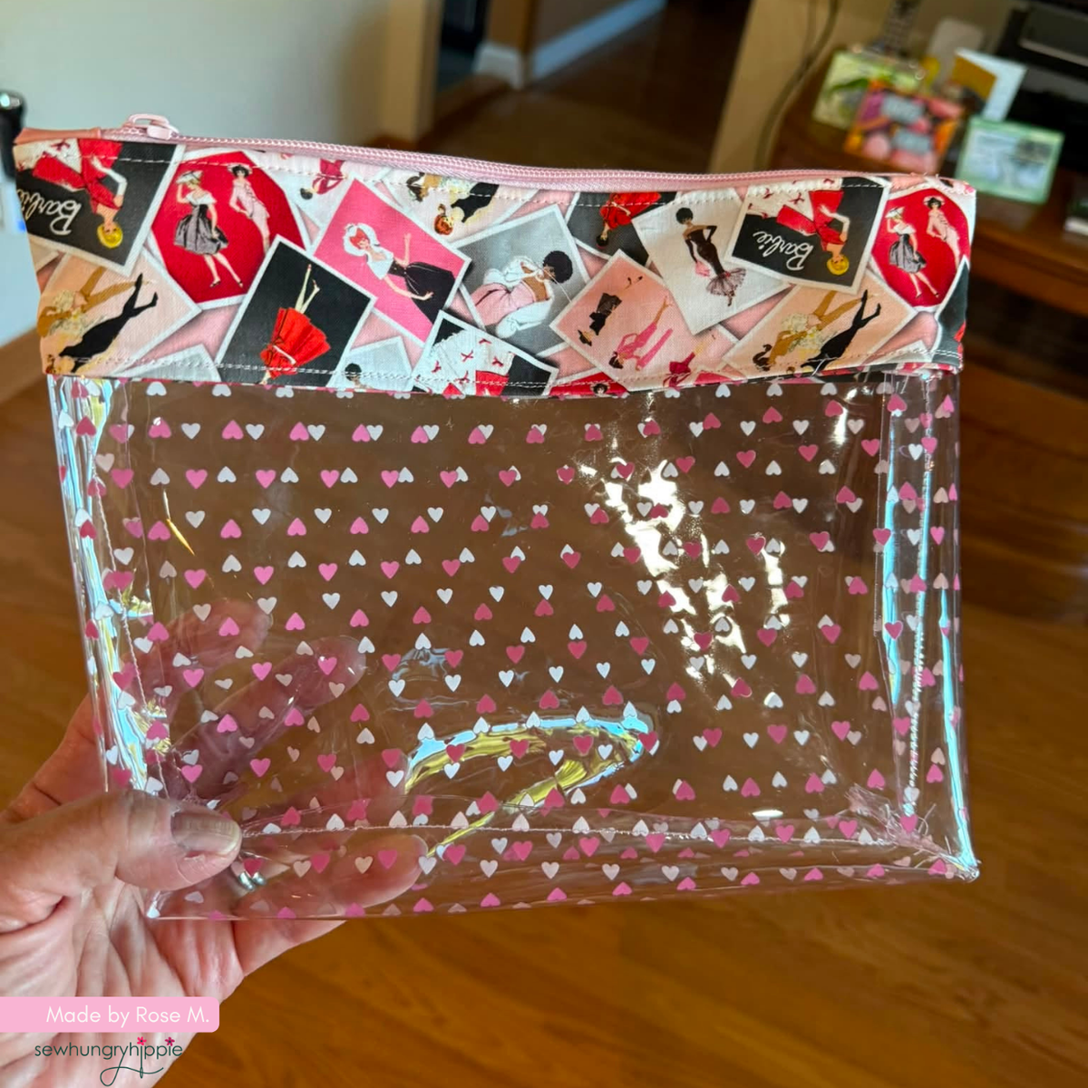 Tiny Hearts TPU Vinyl | Clear Printed Vinyl Fabric for Bag Making