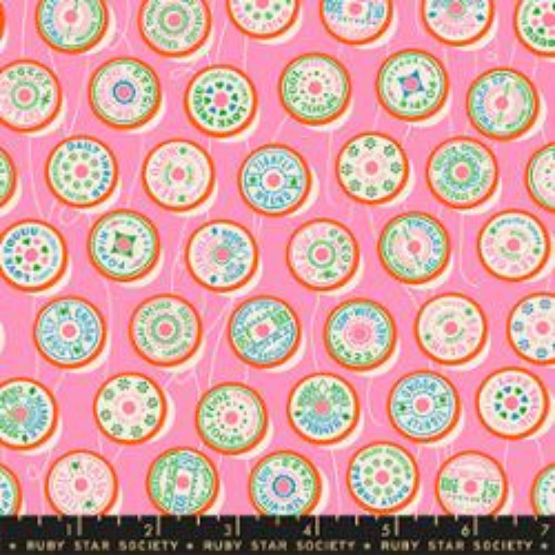 Ruby Star Society Trinketry Pink Flamingo Cotton Fabric in Pink Spools Sewing Notions