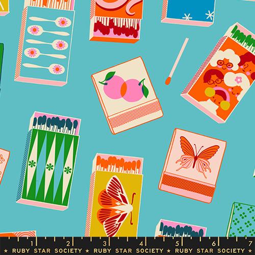 Ruby Star Society Trinketry Turquoise Matchbook Retro Novelty Cotton Fabric