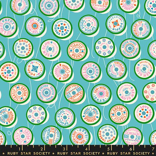 Trinketry Turquoise Spools Novelty Sewing Notions Cotton Fabric