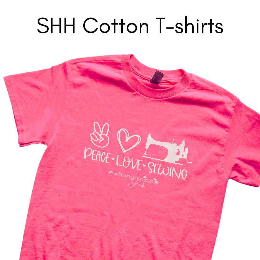 Peace Love Sewing T shirt pink