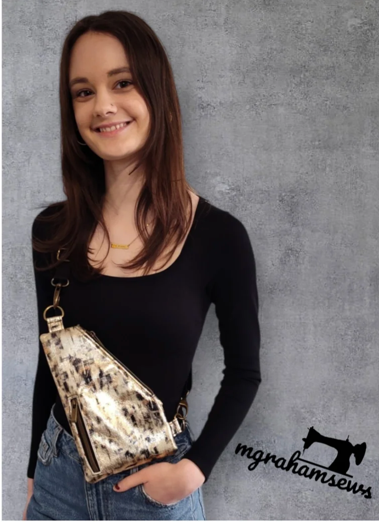 Michelle modeling Adventure Sling bag