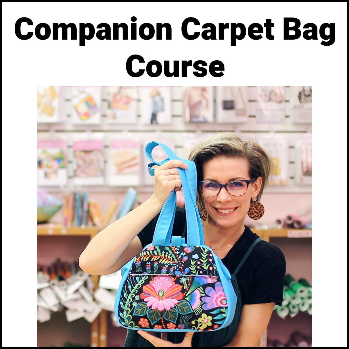 Woman with carpet bag from course