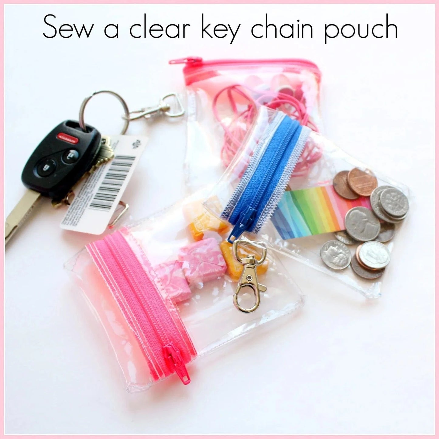 Clear key chain coin purse with zipper and coins