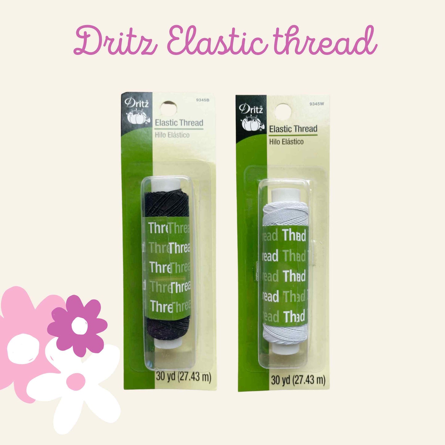Dritz Elastic Thread, black and white spools