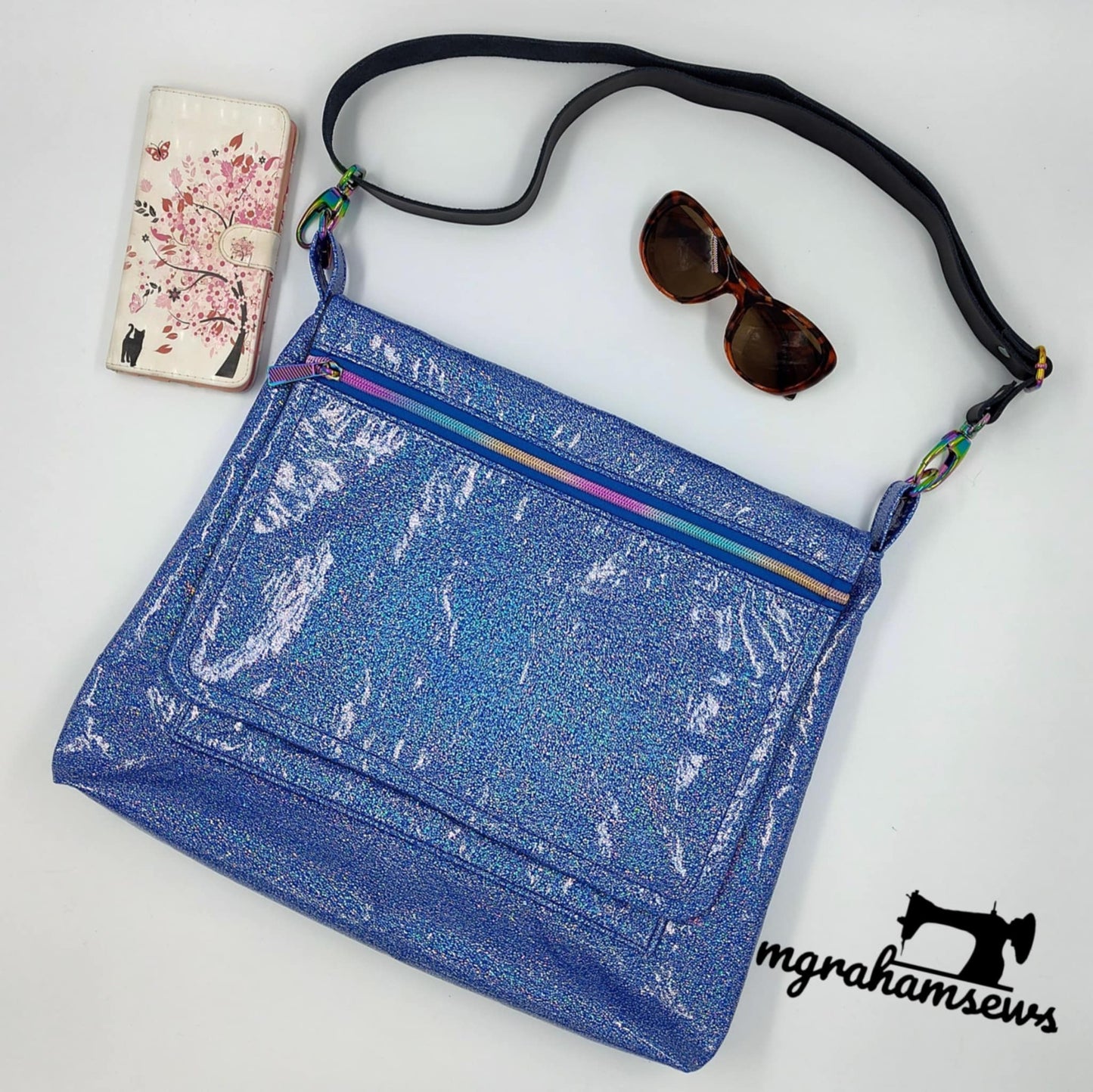 Garcia messenger bag pattern with blue glitter fabric