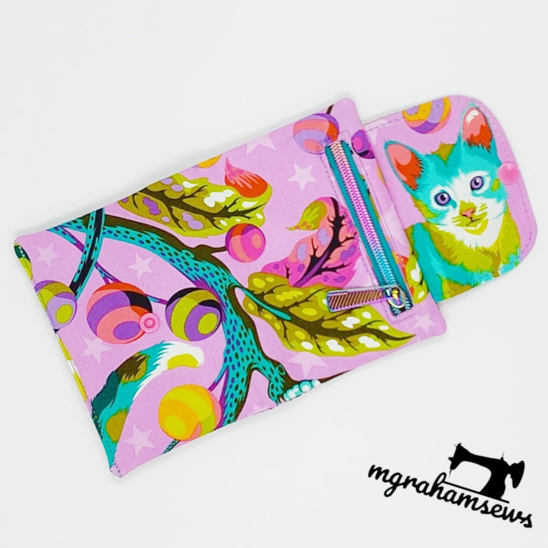 Go passport wallet with colorful cat and floral design