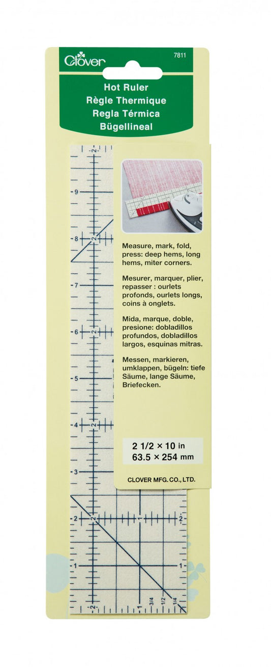 Clover hot ruler EA-7811CV for hems, corners, sewing, and quilting.
